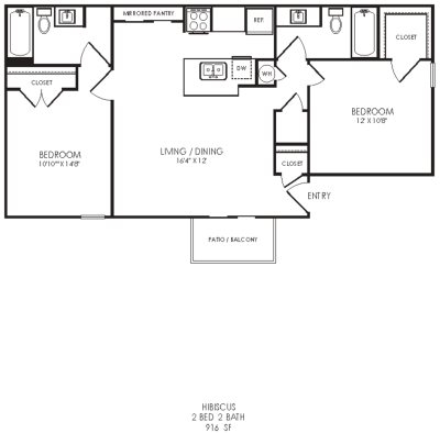 the floor plan for a two bedroom apartment at The Vista Bay